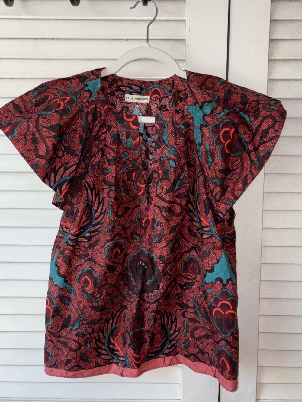 Ulla Johnson Inez Top Carmine Red Blue Printed Cotton Blouse Size 2 - Picture 3 of 7